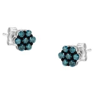 Haus of Brilliance Sterling Silver and Blue Diamond Floral Stud Earrings